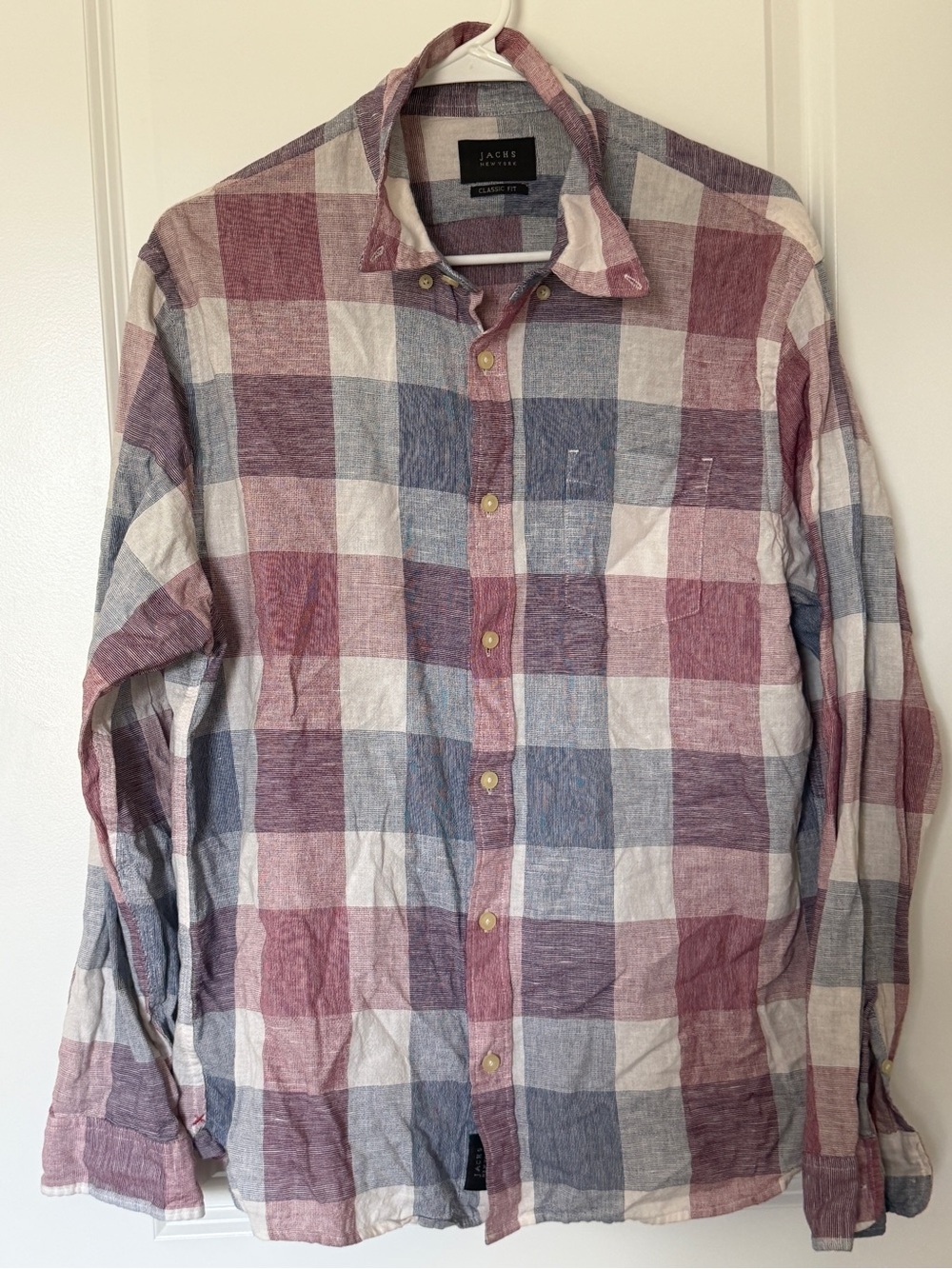 Jachs Men’s Plaid Button-Down Shirt - Red, Blue & White